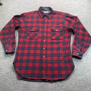 Pendleton Wool Shirt Men's L Red Navy Plaid Flannel Button Down Made in USA